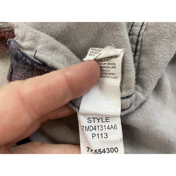 Lucky Brand Pearl Snap Western Shirt Mens Large Red Black Plaid Soft Pockets - Picture 10 of 13